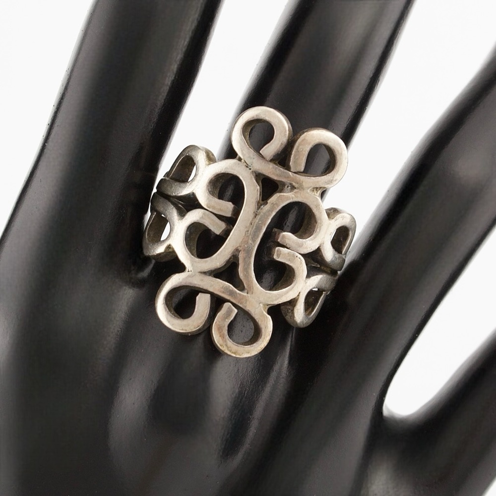 Vintage Sterling Silver Openwork Scroll Ring Size 9.5 Long Heavy Statement Band